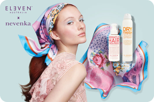 NEVENKA Scarf, MIRACLE LEAVE IN HAIR TREATMENT and DRY FINISH TEXTURE SPRAY styling products