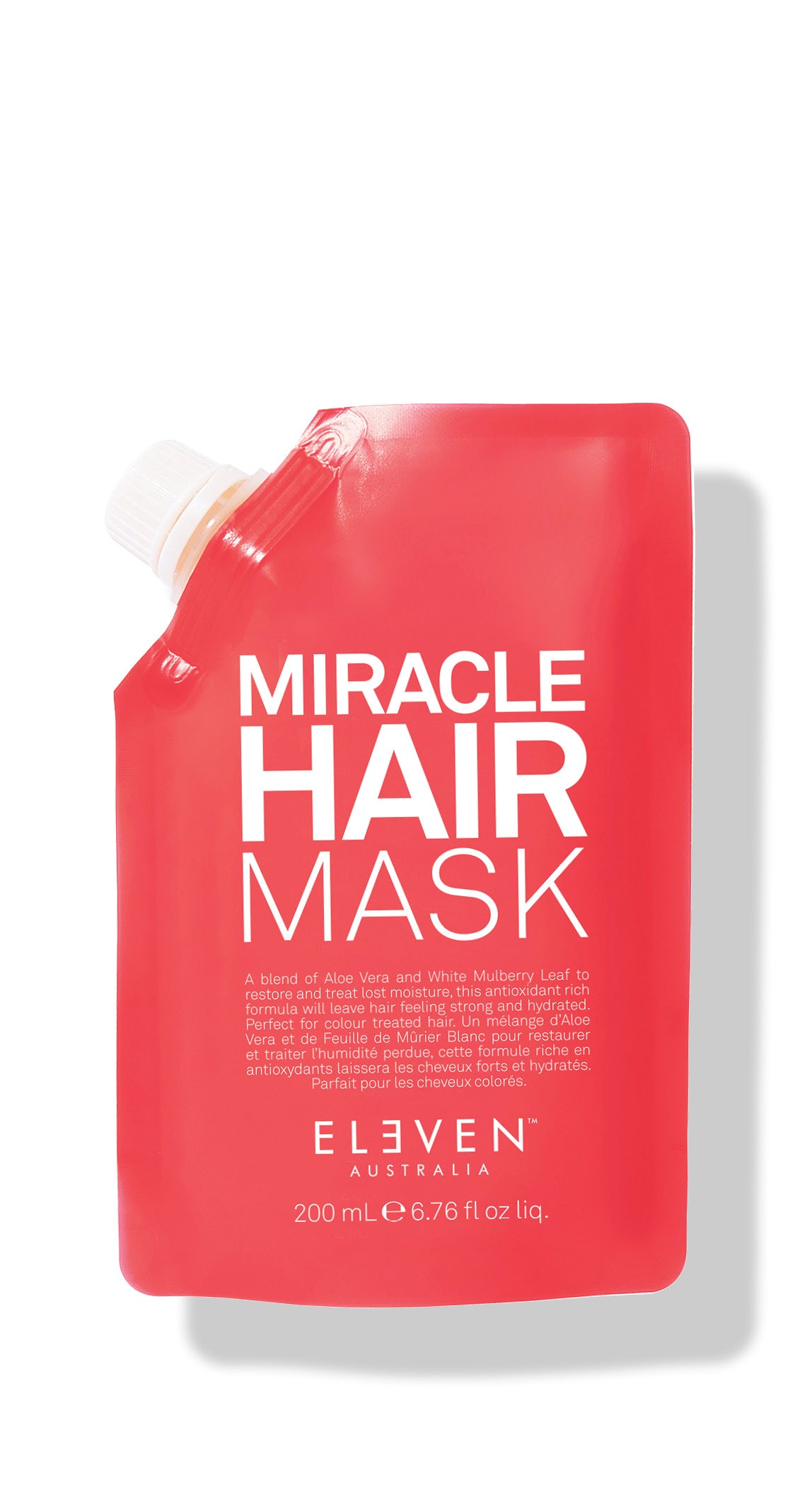 The ELEVEN Hair MIRACLE HAIR MASK has a blend of Aloe Vera and White Mulberry Leaf to restore and treat lost moisture, this antioxidant-rich formula will leave hair feeling strong and hydrated